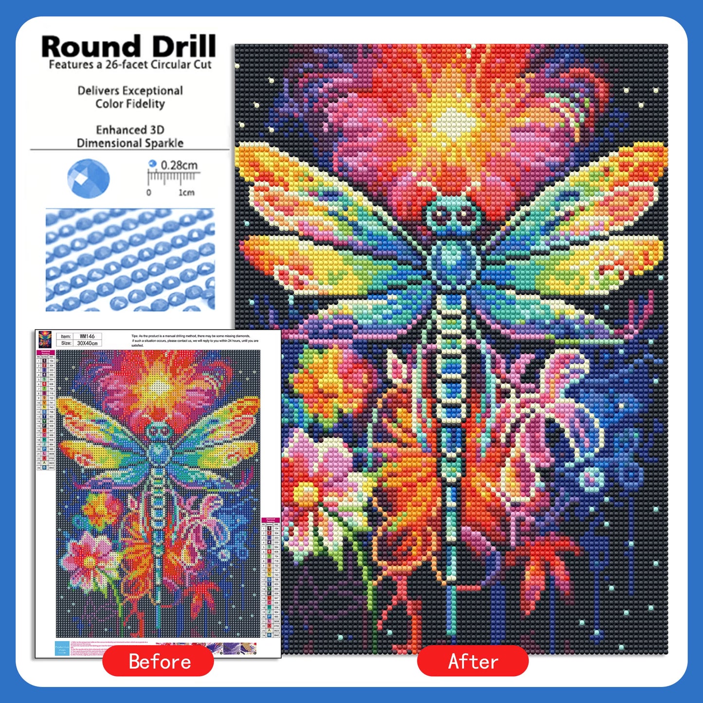 CSZPPQAF Diamond Art Kit,Dragonfly Diamond Painting Kits for Beginners,Full Round Drill,Home Wall 11.8"*15.8"