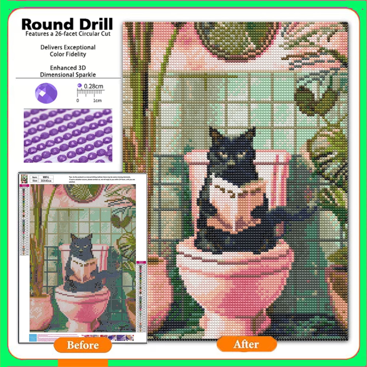CSZPPQAF Diamond Art Painting Kits for Adults Cat DIY Full Round 5D Diamond Drill Kit 11.8" × 15.8"
