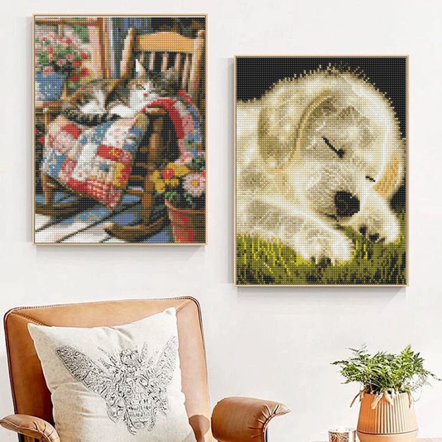 CSZPPQAF 2-Pack Diamond Painting for Adults-Cat and Dog,Full Round Drill Diamond Art Kits, Relaxing Craft & Wall Decor