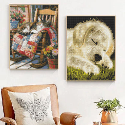 CSZPPQAF 2-Pack Diamond Painting for Adults-Cat and Dog,Full Round Drill Diamond Art Kits, Relaxing Craft & Wall Decor