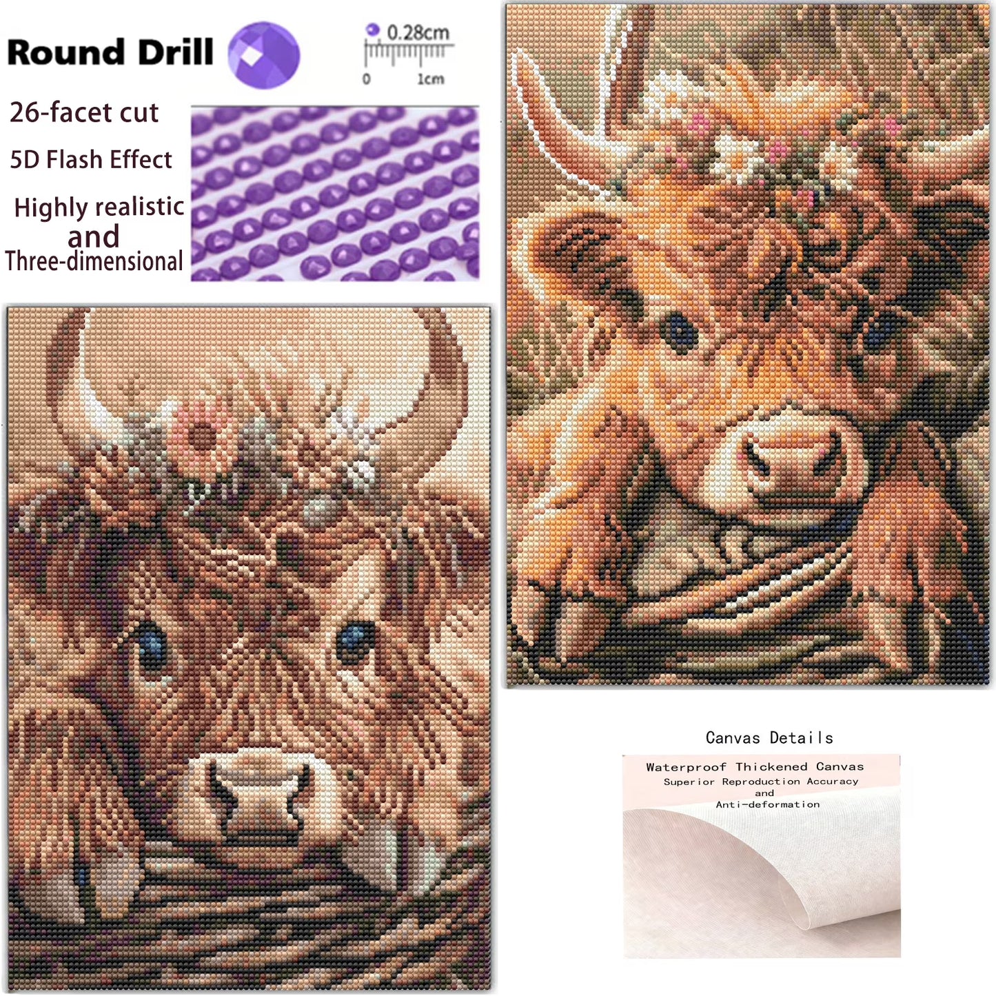 CSZPPQAF 2-Pack Yak Diamond Painting Kits for Adults - Full Round Drill, Textured Diamond Art for Home Wall Decor