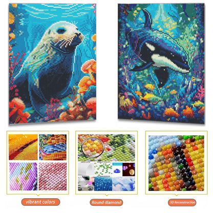 Mosaflare Seals and Orcas Diamond Art Painting Kits,2-Pack Art Craft Kits,Full Round Drill,Home Wall and Relaxing 12"×16"