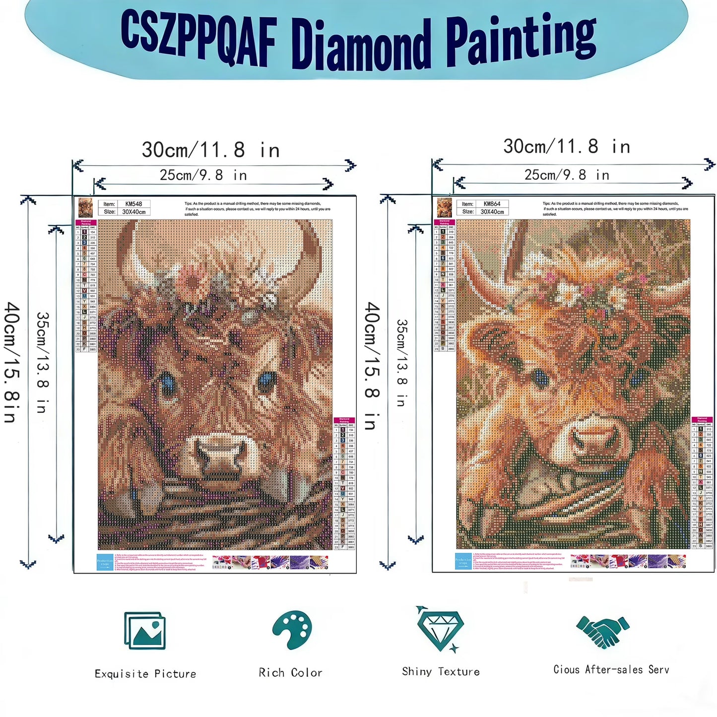 CSZPPQAF 2-Pack Yak Diamond Painting Kits for Adults - Full Round Drill, Textured Diamond Art for Home Wall Decor
