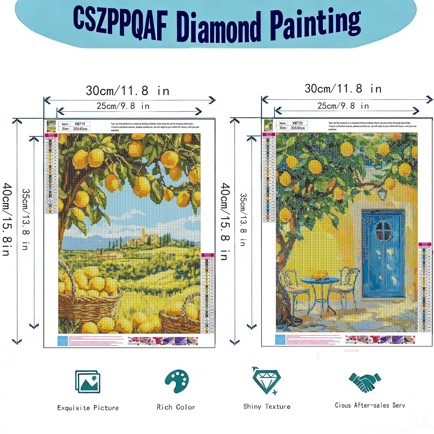 CSZPPQAF 2-Pack Diamond Painting Kits-Lemon,Full Round Dril Diamond Art,11.8"×15.8",Relaxing Craft