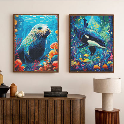 Mosaflare Seals and Orcas Diamond Art Painting Kits,2-Pack Art Craft Kits,Full Round Drill,Home Wall and Relaxing 12"×16"