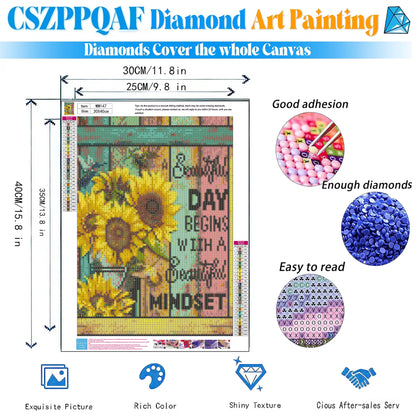 CSZPPQAF Diamond Art Kit,Sunfower Diamond Painting Kits for Beginners,Full Round Drill,Home Wall 11.8"*15.8"