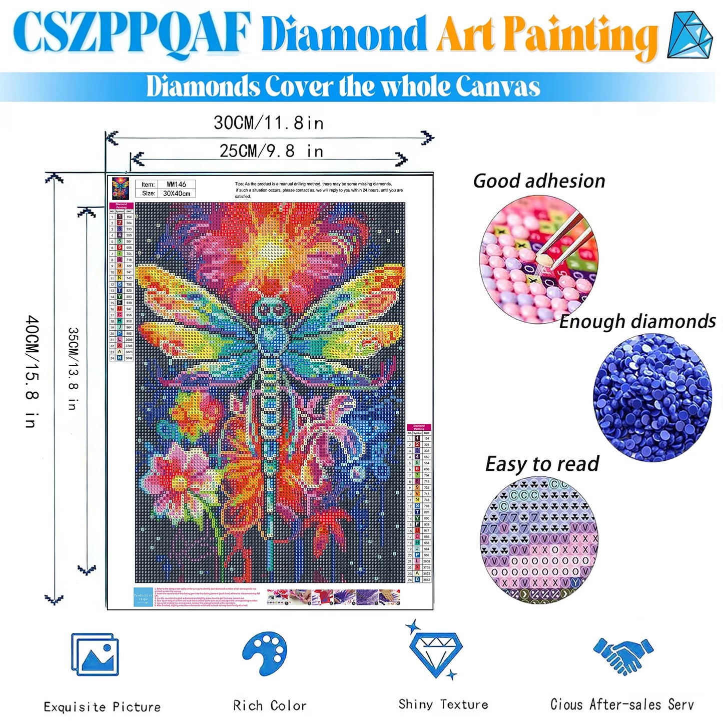 CSZPPQAF Diamond Art Kit,Dragonfly Diamond Painting Kits for Beginners,Full Round Drill,Home Wall 11.8"*15.8"