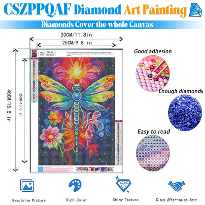 CSZPPQAF Diamond Art Kit,Dragonfly Diamond Painting Kits for Beginners,Full Round Drill,Home Wall 11.8"*15.8"