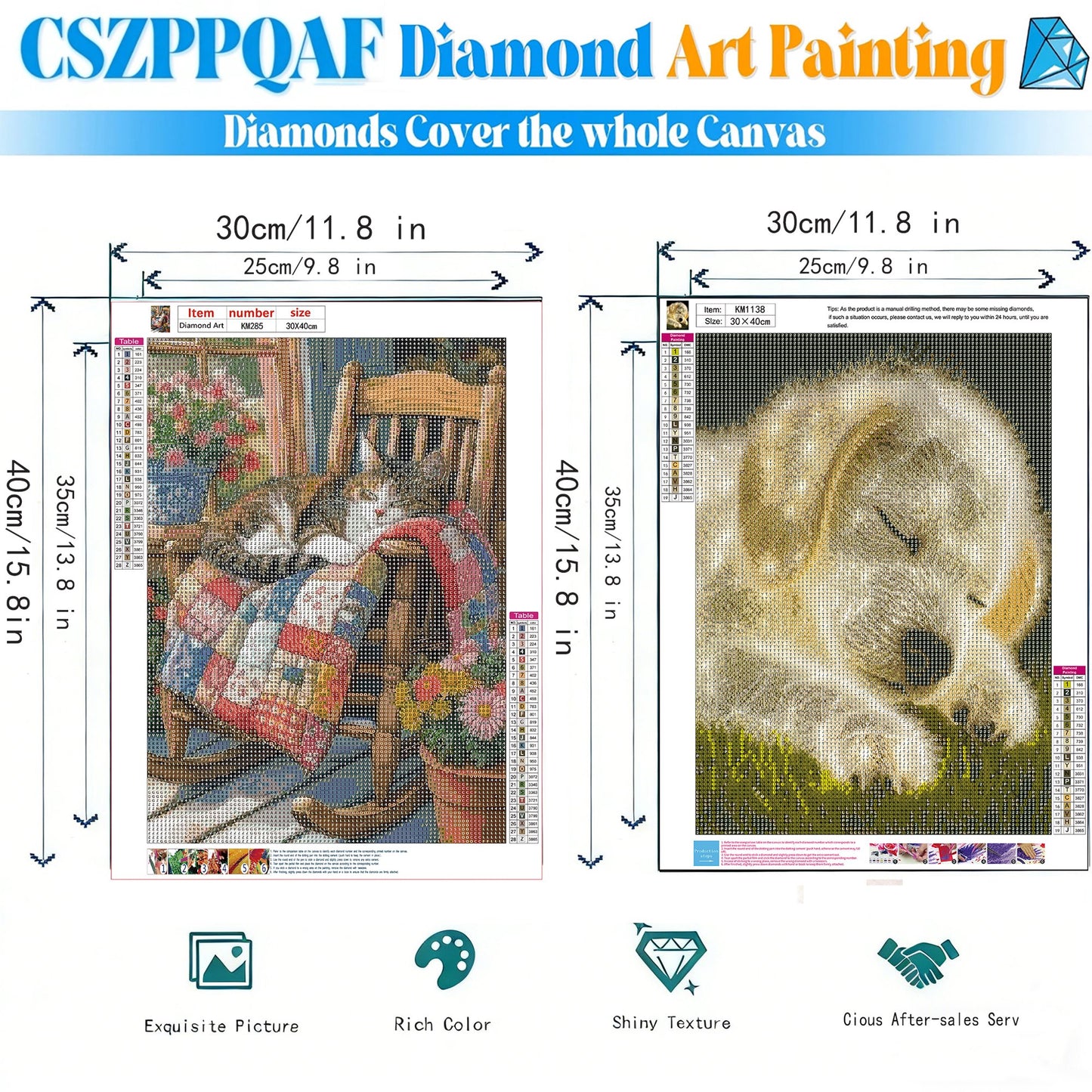 CSZPPQAF 2-Pack Diamond Painting for Adults-Cat and Dog,Full Round Drill Diamond Art Kits, Relaxing Craft & Wall Decor