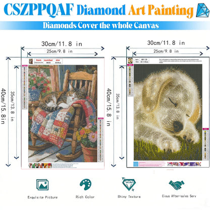 CSZPPQAF 2-Pack Diamond Painting for Adults-Cat and Dog,Full Round Drill Diamond Art Kits, Relaxing Craft & Wall Decor