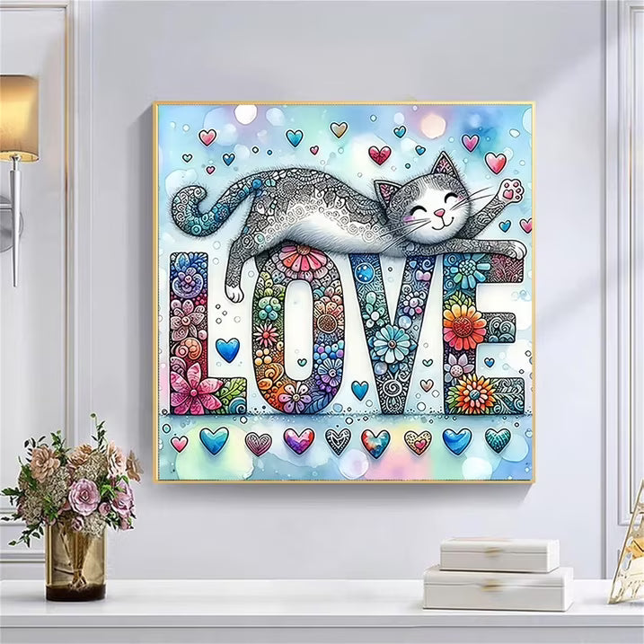 CSZPPQAF 5D Diamond Art for Adults Beginners-Love and Cat,Full Round Drill Diamond Painting Kits, Relaxing Craft & Wall Decor