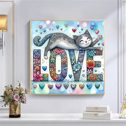 CSZPPQAF 5D Diamond Art for Adults Beginners-Love and Cat,Full Round Drill Diamond Painting Kits, Relaxing Craft & Wall Decor