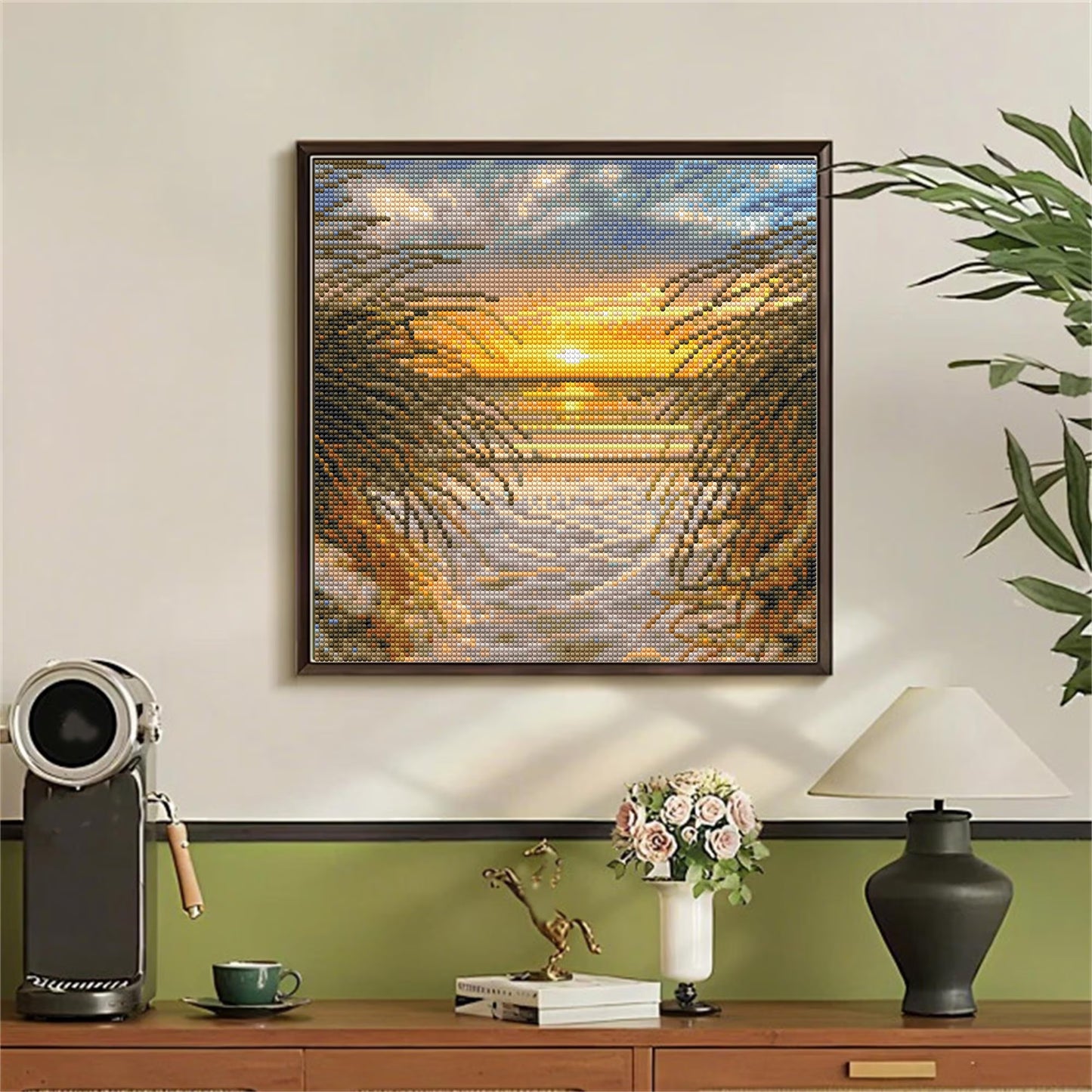 Mosaflare Beach Diamond Painting Kit,DIY Full Drill Sunrise Diamond Art,Stress Relief Craft Art and Home Decor 14"×14"