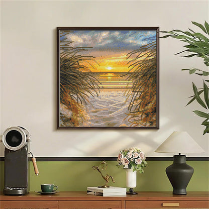 Mosaflare Beach Diamond Painting Kit,DIY Full Drill Sunrise Diamond Art,Stress Relief Craft Art and Home Decor 14"×14"
