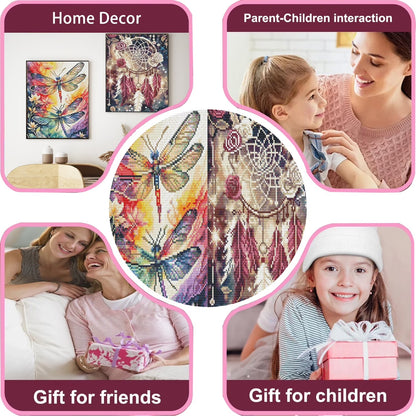 CSZPPQAF 2-Pack Dream Catcher and Dragonfly Diamond Painting Kits for Adults Beginner- Full Round Drill,Gem Art Craft Set for Home Wall Decor or Relax Gift
