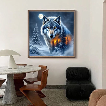 CSZPPQAF Winter Wolf Diamond Painting Kits for Adults, Full Drill Round Diamond Art Kit, Art Craft, Home Wall Decor and Gift 13.8 x 13.8 Inch