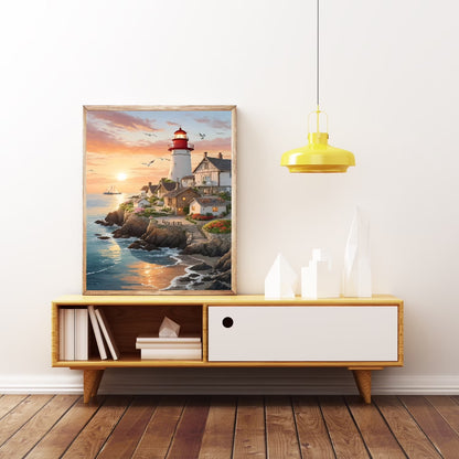 CSZPPQAF 5D DIY Diamond Art Kits for Adults Beginners,Sunset Lighthouse Full Drill Diamond Dots Gem Art,Home Wall Decor 11.8x15.8inches.