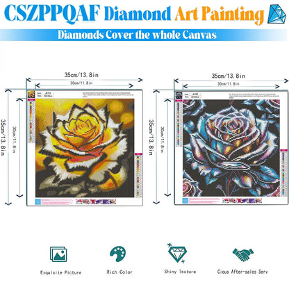 CSZPPQAF 2-Pack Diamond Art Kit,Flowers Diamond Painting Kits for Beginners,Full Round Drill,Home Wall 13.8"*13.8"