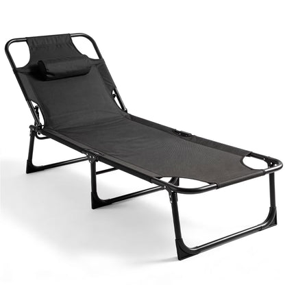 SROEDTY 75"Heavy Duty Camping Cot,1200D Oxford Folding Lounge Chair with Pillow,3-Position Adjustable Foldable Bed for Outdoor Beach Patio Backyard Office Nap,Supports 330 LBS