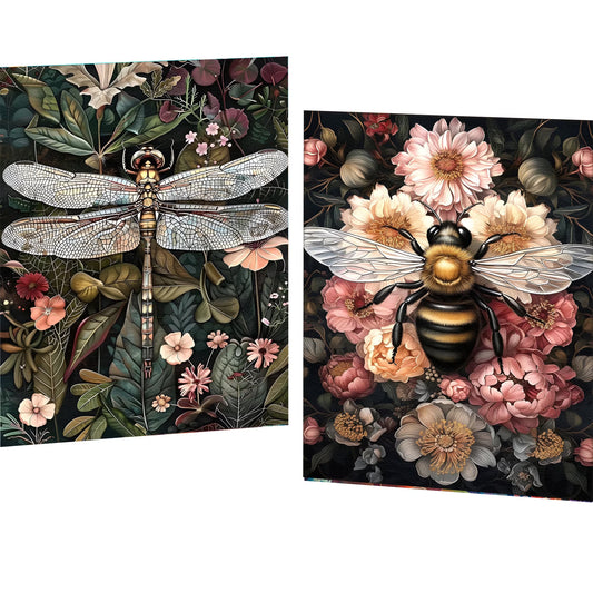 Mosaflare Insects Diamond Art Painting Kits,2-Pack Art Craft Kits,Full Round Drill,Home Wall and Relaxing 12"×16"