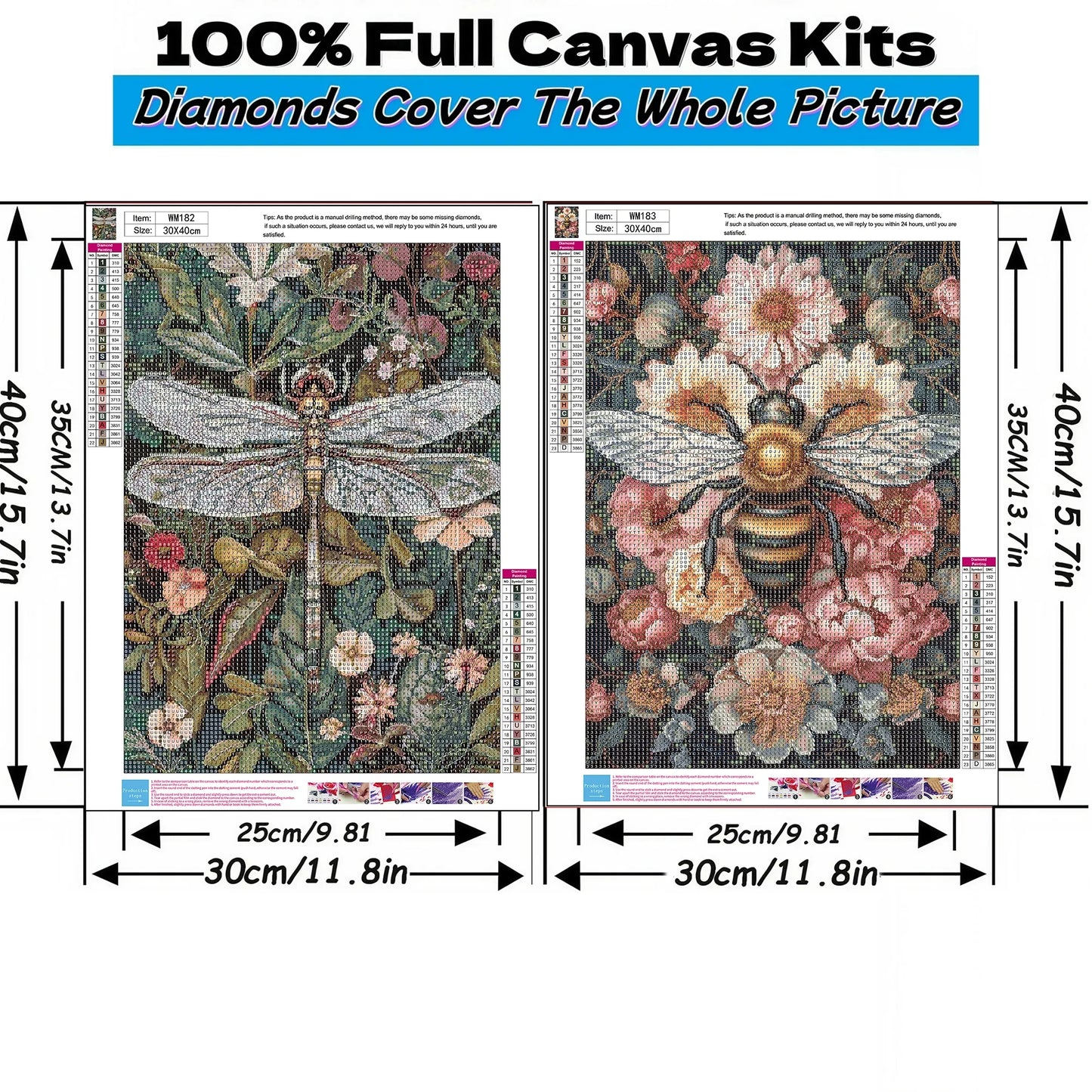 Mosaflare Insects Diamond Art Painting Kits,2-Pack Art Craft Kits,Full Round Drill,Home Wall and Relaxing 12"×16"