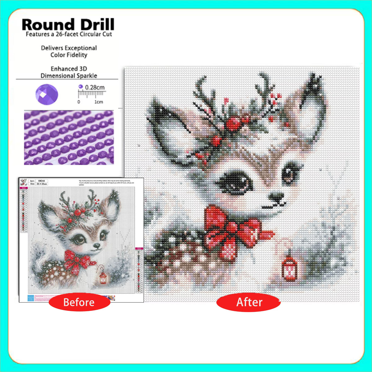 CSZPPQAF Christmas Reindeer Diamond Painting Kits for Adults, Full Drill Round Diamond Art Kit, Art Craft, Home Wall Decor and Gift 13.8 x 13.8 Inch