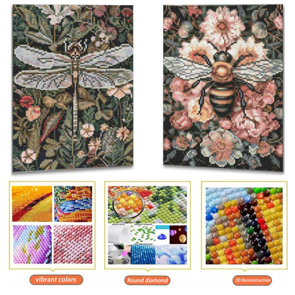 Mosaflare Insects Diamond Art Painting Kits,2-Pack Art Craft Kits,Full Round Drill,Home Wall and Relaxing 12"×16"
