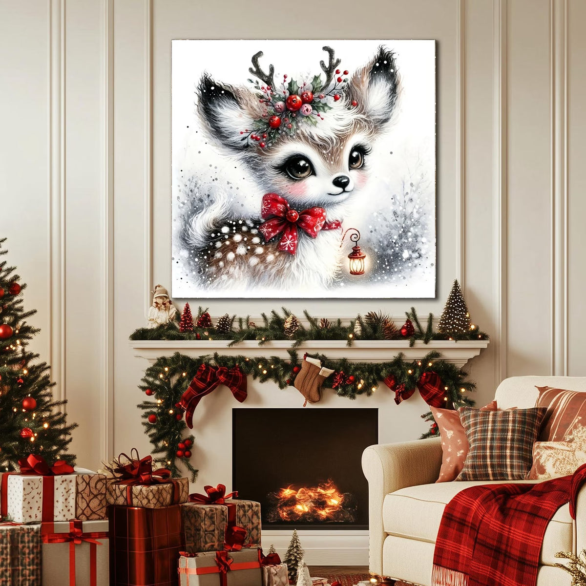 CSZPPQAF Christmas Reindeer Diamond Painting Kits for Adults, Full Drill Round Diamond Art Kit, Art Craft, Home Wall Decor and Gift 13.8 x 13.8 Inch