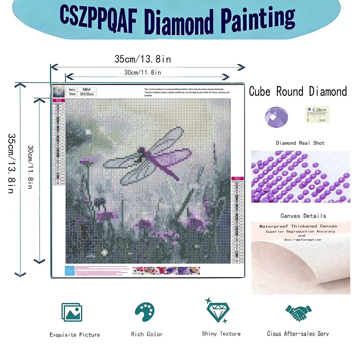 CSZPPQAF Diamond Painting Kits-Dragonfly Craft Art ,Full Round Drill Diamond Art,Home Wall Decor 13.8"×13.8"