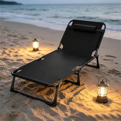 SROEDTY 75"Heavy Duty Camping Cot,1200D Oxford Folding Lounge Chair with Pillow,3-Position Adjustable Foldable Bed for Outdoor Beach Patio Backyard Office Nap,Supports 330 LBS