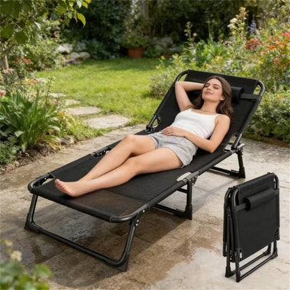 SROEDTY 75"Heavy Duty Camping Cot,1200D Oxford Folding Lounge Chair with Pillow,3-Position Adjustable Foldable Bed for Outdoor Beach Patio Backyard Office Nap,Supports 330 LBS