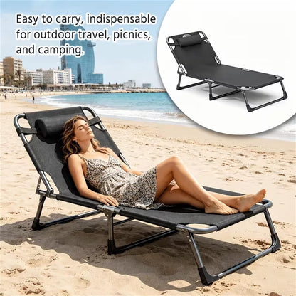 SROEDTY 75"Heavy Duty Camping Cot,1200D Oxford Folding Lounge Chair with Pillow,3-Position Adjustable Foldable Bed for Outdoor Beach Patio Backyard Office Nap,Supports 330 LBS