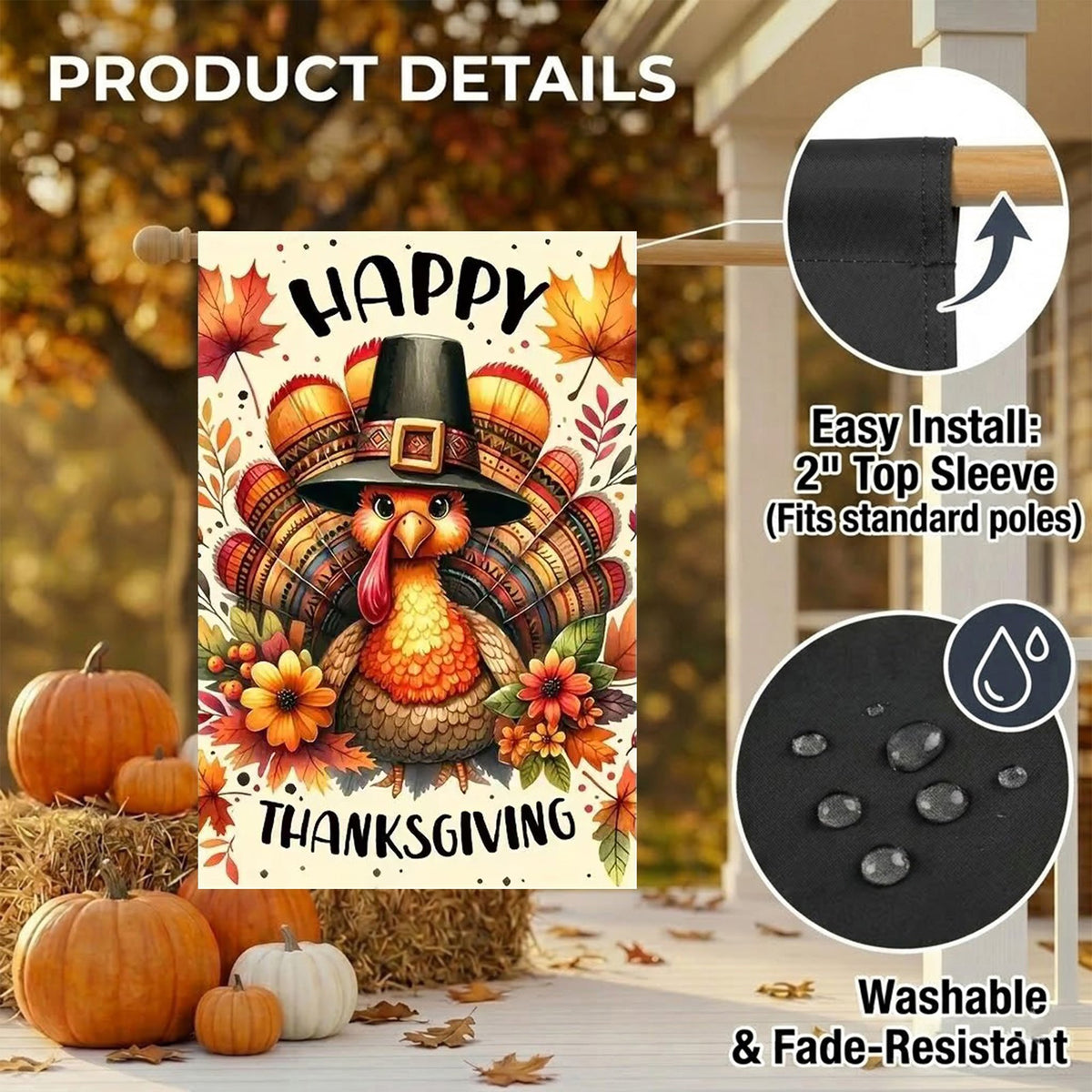 CSZPPQAF Thanksgiving Garden Flags 12x18 Double Sided,2 Pack-165 GSM Polyester Fall Yard Decoration Flags, Fade Resistant