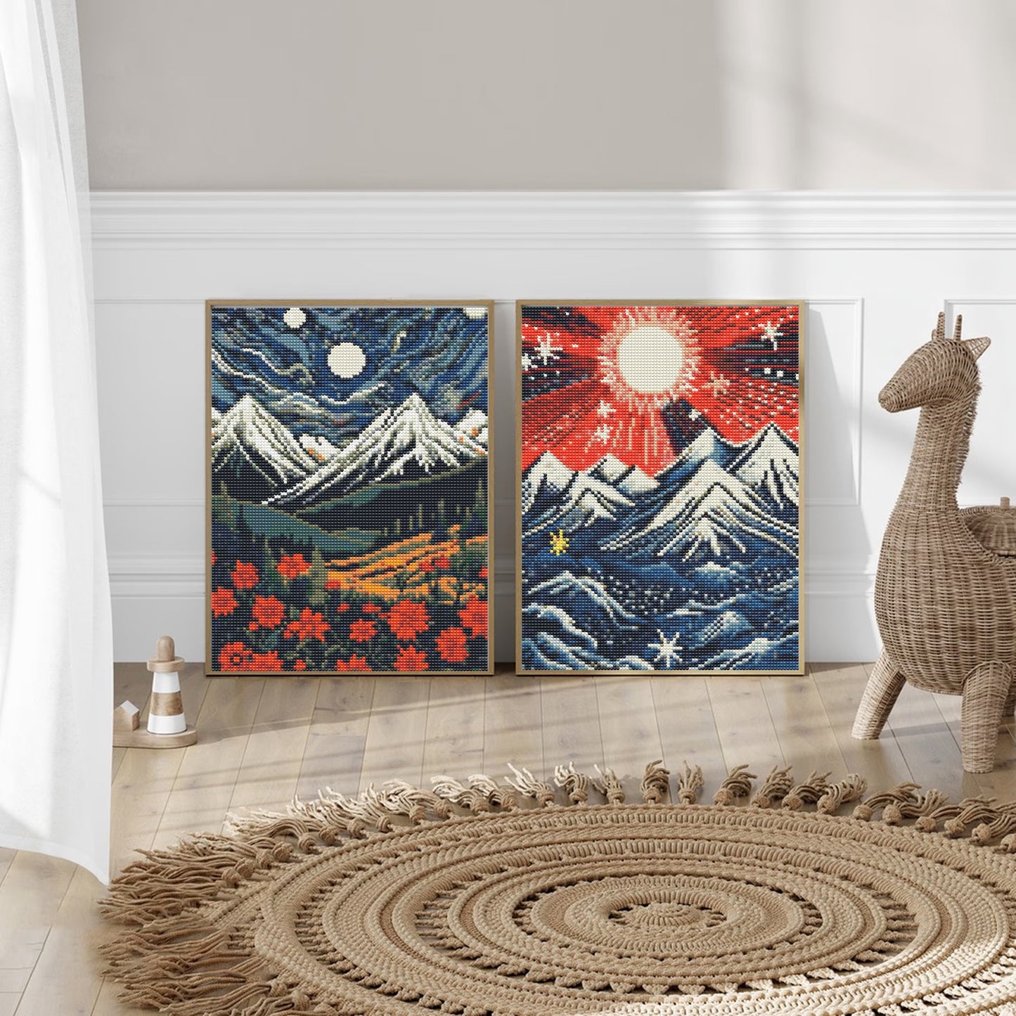 Mosaflare 4-Pack Diamond Art Painting Kits,Baroque Art Craft Kits,Full Round Drill,Home Wall and Relaxing 12"×16"