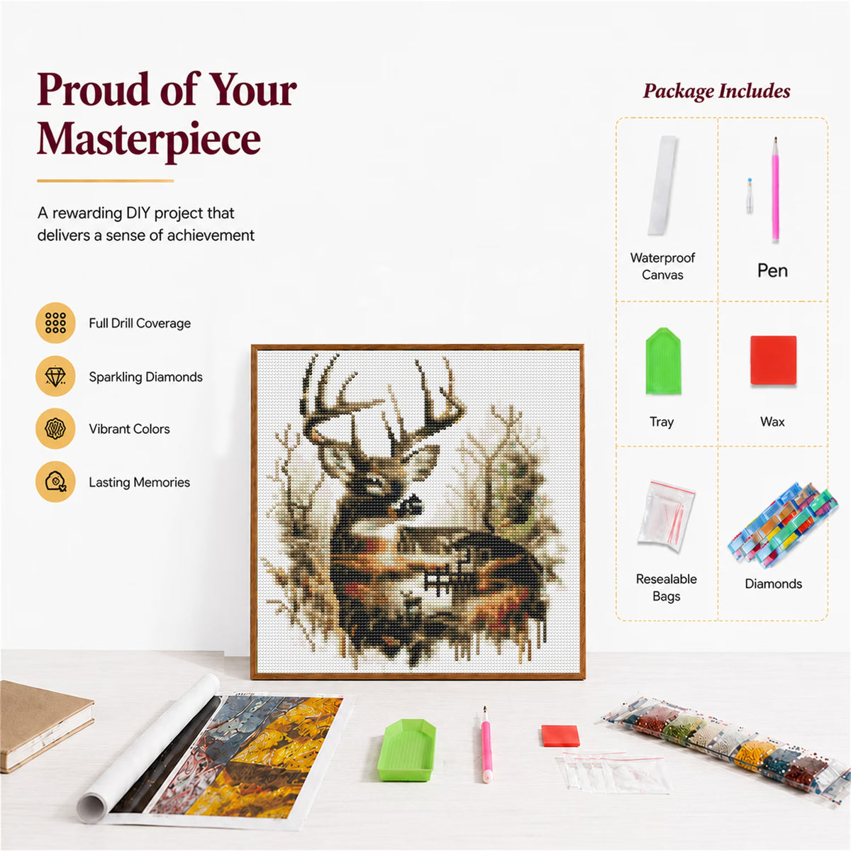 CSZPPQAF Diamond Painting Kits for Adults Unisex,13.8×13.8 in Moose Lodge 5D DIY Diamond Art Kit for Home Wall Decor