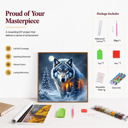 CSZPPQAF Winter Wolf Diamond Painting Kits for Adults, Full Drill Round Diamond Art Kit, Art Craft, Home Wall Decor and Gift 13.8 x 13.8 Inch
