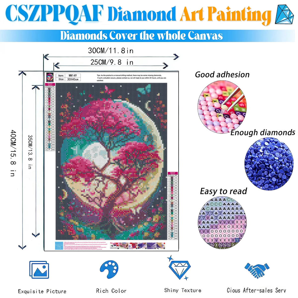 CSZPPQAF Diamond Art Kit,Life Tree Diamond Painting Kits for Beginners,Full Round Drill,Home Wall 11.8"*15.8"