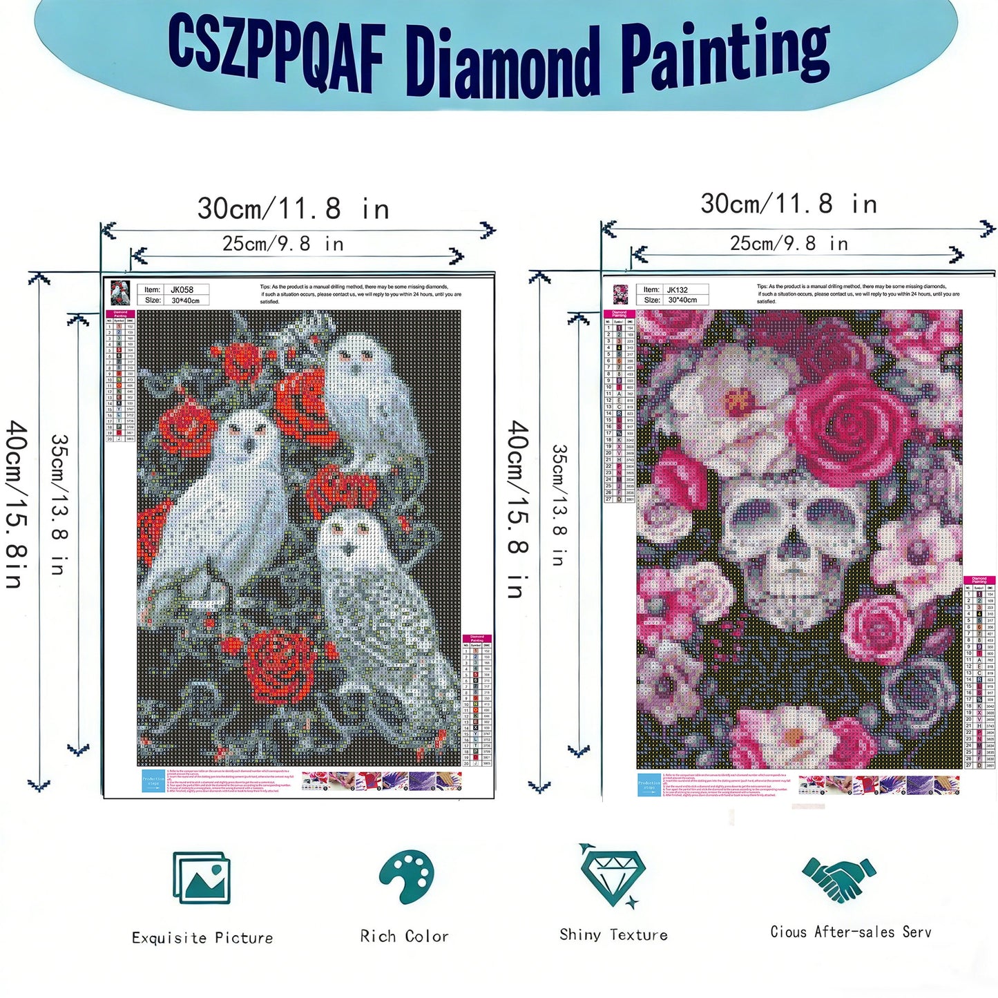 CSZPPQAF 2-Pack Diamond Painting Kits-Gothic style Art Craft,Full Round Dril Diamond Art,11.8"×15.8"