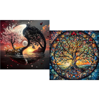 CSZPPQAF 2-Pack Diamond Painting Kits for Adults-Life Tree,Full Round Drill Diamond Art,Relaxing Craft & Home Wall Decor
