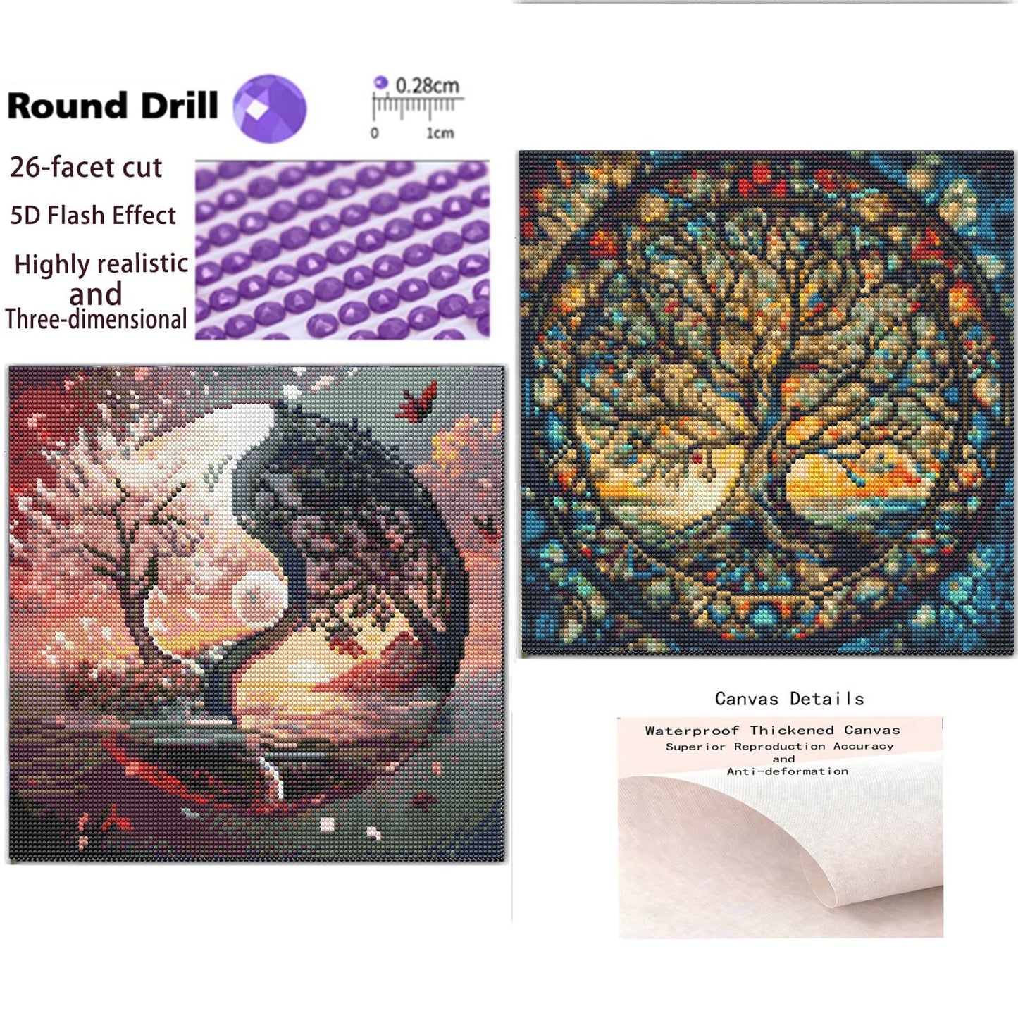CSZPPQAF 2-Pack Diamond Painting Kits for Adults-Life Tree,Full Round Drill Diamond Art,Relaxing Craft & Home Wall Decor