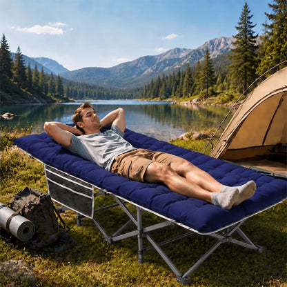 SROEDTY Camping Cot, Folding Camping Cot Bed for Adults Sleeping 1200D Double Layer Oxford Portable Folding Outdoor Cots for Camping W/Soft Pad Carry Bag for Home Office Nap Beach Travel, 500LBS,Grey
