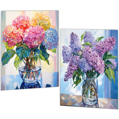 Mosaflare Diamond Art Painting Kits,2-Pack Purple Flower Art Craft Kits,Full Round Drill,Home Wall and Relaxing 12"*16"