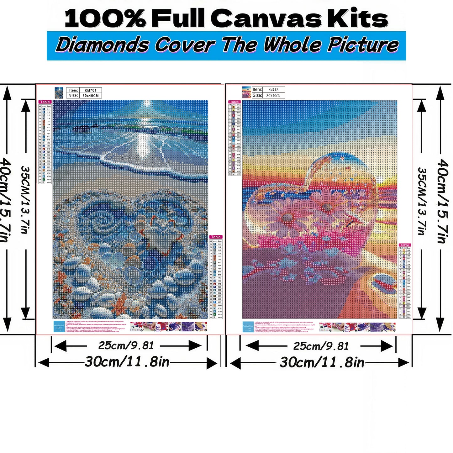 Mosaflare Diamond Art Painting Kits,2-Pack Love Beach Craft Kits,Full Round Drill,Home Wall and Relaxing 12"*16"