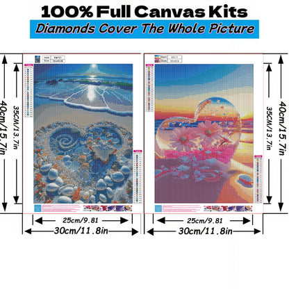 Mosaflare Diamond Art Painting Kits,2-Pack Love Beach Craft Kits,Full Round Drill,Home Wall and Relaxing 12"*16"