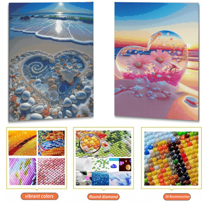 Mosaflare Diamond Art Painting Kits,2-Pack Love Beach Craft Kits,Full Round Drill,Home Wall and Relaxing 12"*16"
