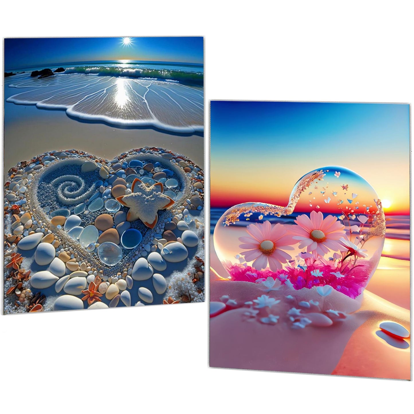 Mosaflare Diamond Art Painting Kits,2-Pack Love Beach Craft Kits,Full Round Drill,Home Wall and Relaxing 12"*16"