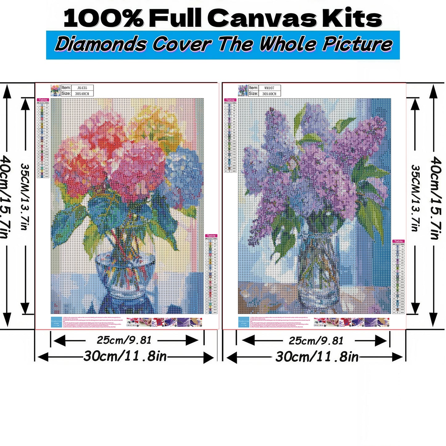 Mosaflare Diamond Art Painting Kits,2-Pack Purple Flower Art Craft Kits,Full Round Drill,Home Wall and Relaxing 12"*16"