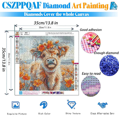 CSZPPQAF 5D DIY Diamond Art Kits for Adults Beginners,Highland Cow Diamond Dots Art,Home Wall Decor 13.8x13.8in.
