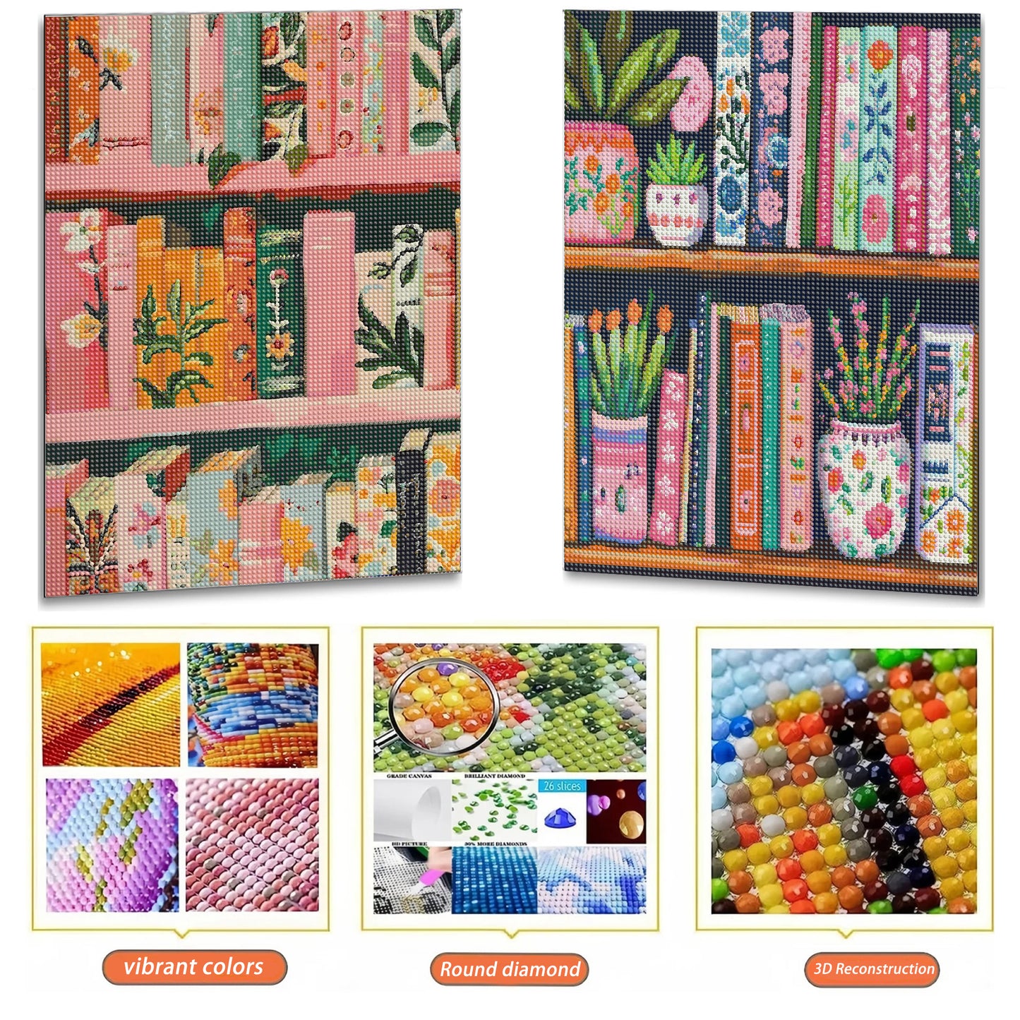 Mosaflare Diamond Art Painting Kits,2-Pack Book Art Craft Kits,Full Round Drill,Home Wall and Relaxing 12"*16"